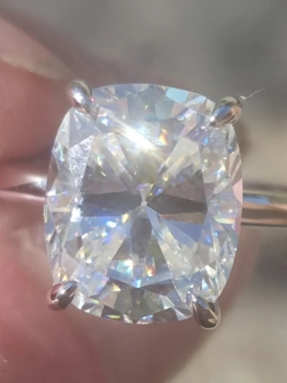 VVS1 5 Carat * Cushion-Cut Moissanite Ring in Size 5.5 US *